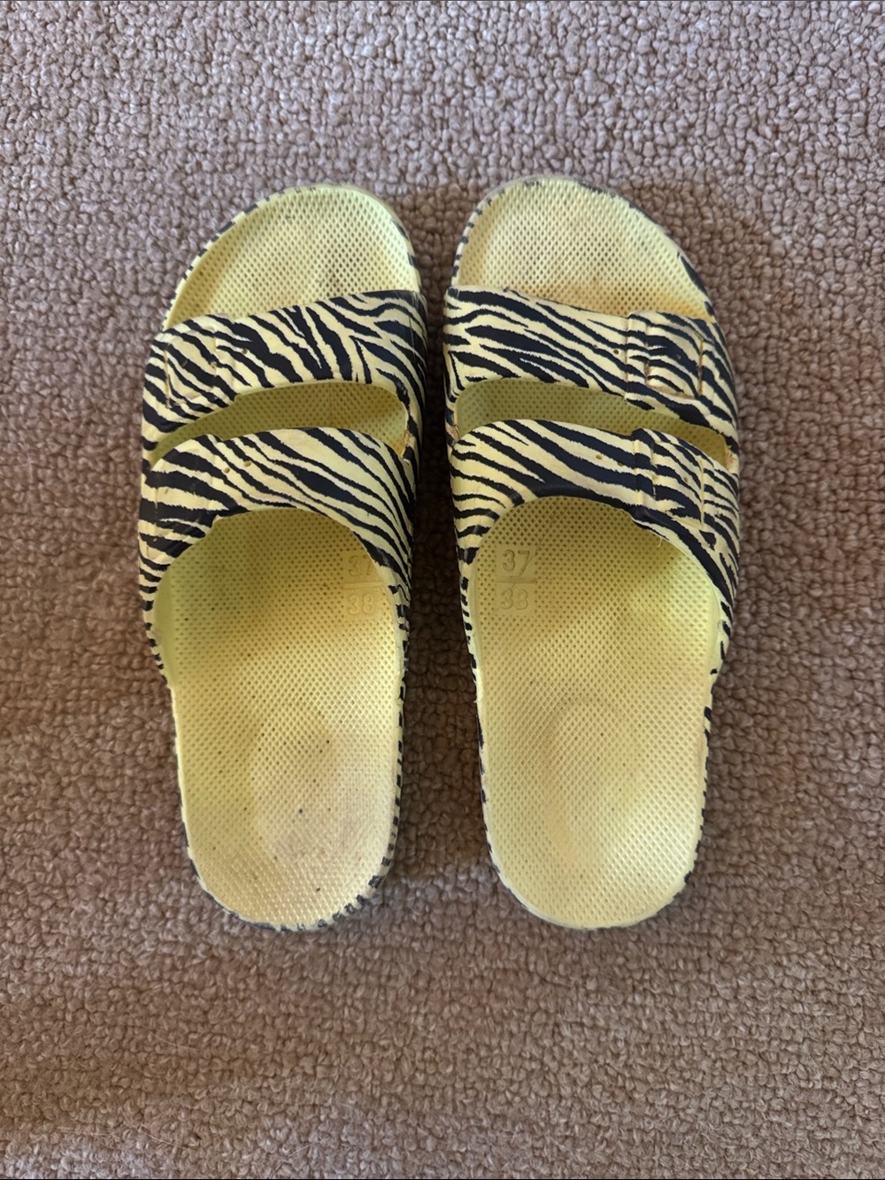 Yellow Zebra Print Slide Sandals